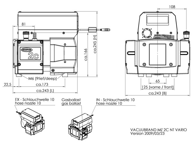 MZ 2C NT VARIO - 尺寸規格表